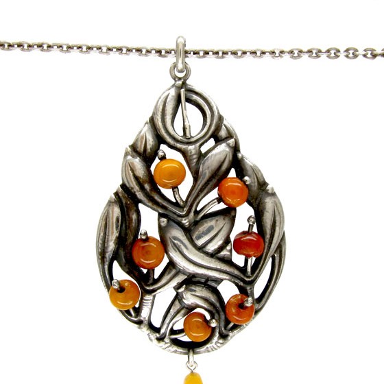 Silver Amber Pendant on Chain