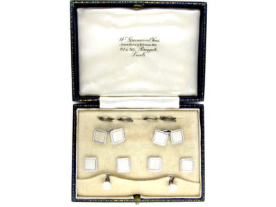 9ct White Gold & Mother of Pearl Cufflinks, Buttons & Studs Set