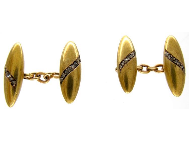Victorian 15ct Gold & Rose Diamond Bullit Shape Cufflinks
