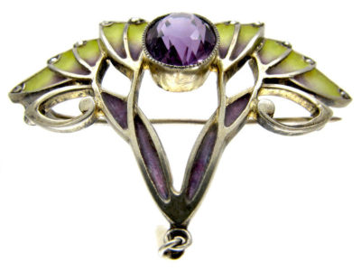 Plique-à-Jour Silver Art Nouveau Brooch