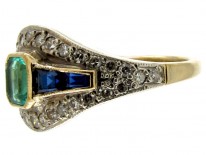 Art Deco Emerald, Sapphire & Diamond Ring