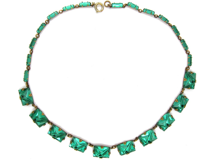 Art Deco Green Glass Necklace (673C) | The Antique Jewellery Company