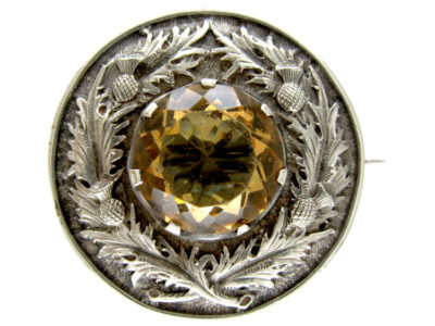 Large Silver & Citrine Scottish Victorian Brooch