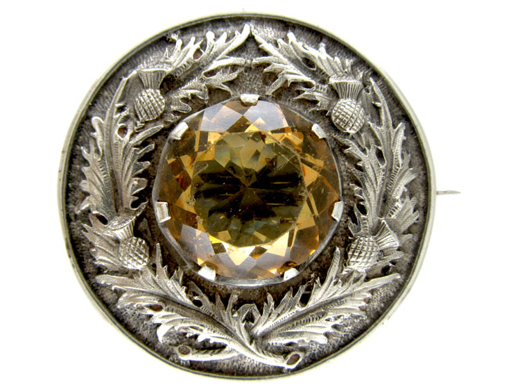 Large Silver & Citrine Scottish Victorian Brooch (684C) The Antique