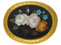 Large Pietra Dura 18ct Gold Victorian Brooch