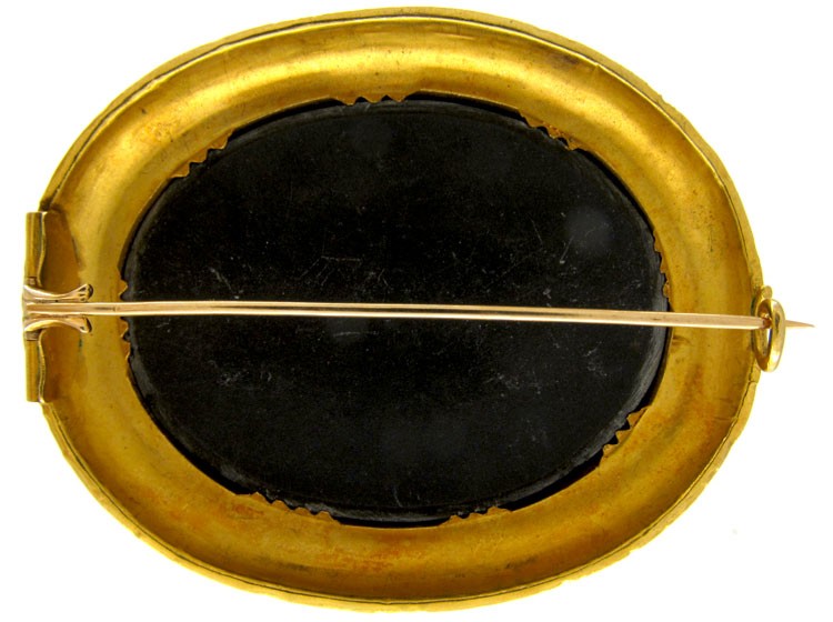 Large Pietra Dura 18ct Gold Victorian Brooch