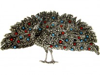 Large Marcasite & Paste Peacock Brooch