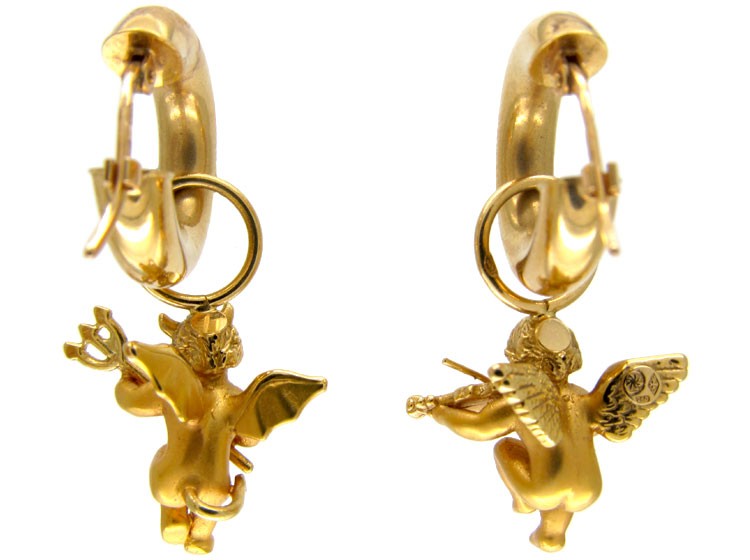 Good & Evil 18ct Gold Cherub Earrings