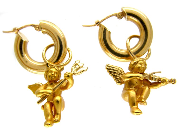 Good & Evil 18ct Gold Cherub Earrings