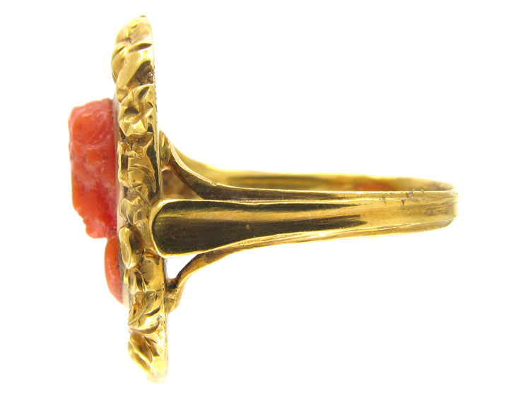 Georgian Gold & Carved Coral Head Ring (683A) | The Antique Jewellery ...