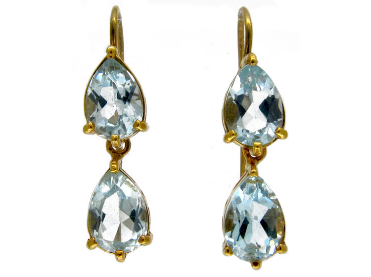 Aquamarine 18ct Gold Double Drop Earrings (651B) | The Antique ...