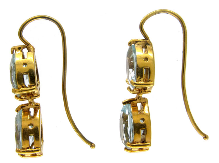 Aquamarine 18ct Gold Double Drop Earrings (651B) | The Antique ...