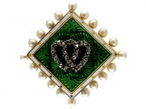 Diamond & Pearl Double Heart Edwardian Brooch