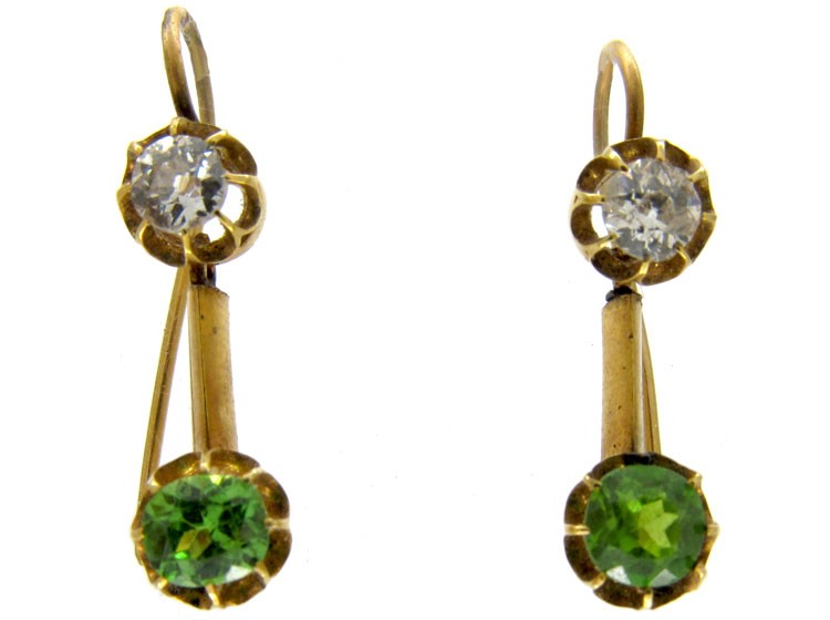 Green Garnet & Diamond Drop Earrings
