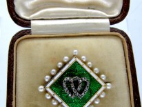 Diamond & Pearl Double Heart Edwardian Brooch