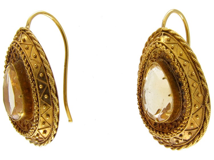 Citrine & Gold Etruscan Earrings