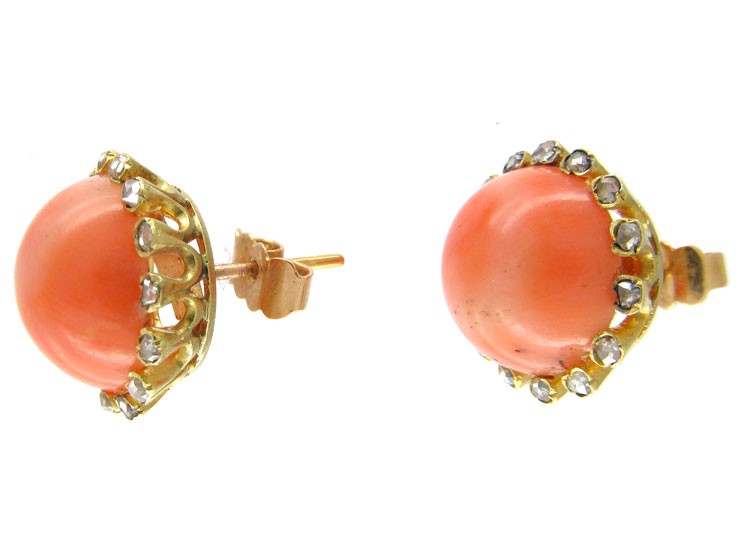 Coral & Diamond Bouton Earrings