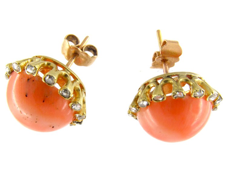 Coral & Diamond Bouton Earrings