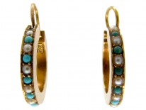 Turquoise & Pearl Gold Hoop Earrings