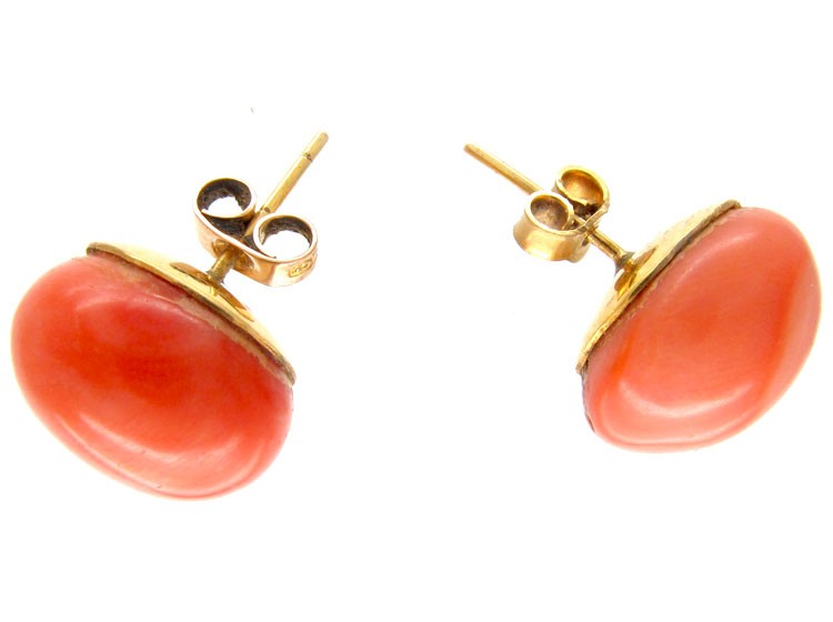 Coral Button Earrings