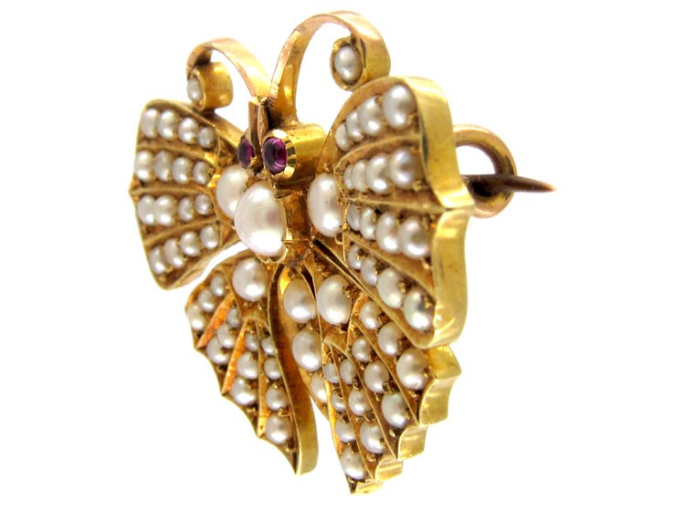 Gold & Natural Pearl Victorian Butterfly Brooch