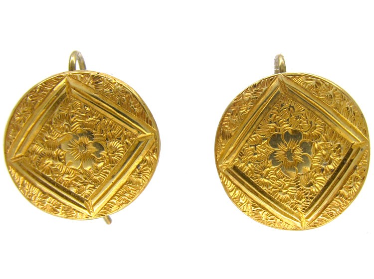 Victorian Gold Round Hook Earrings