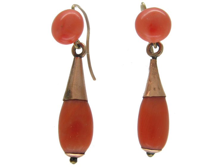 Neapolitan Coral Drop Earrings (310C) | The Antique Jewellery Company