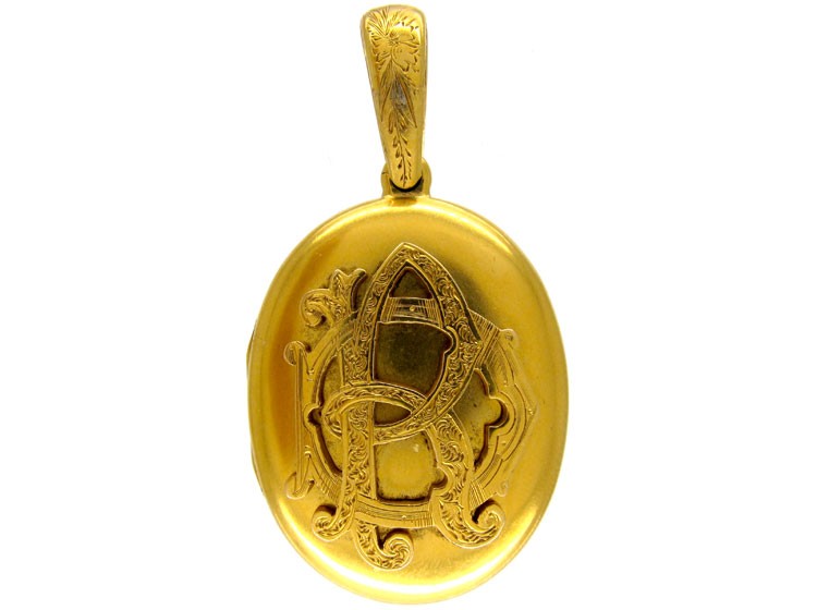 Gold Victorian Locket with Lily of The Vallery Engraving