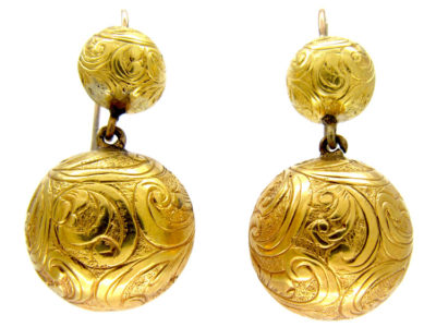 Engraved Victorian Gold Drop Earrings