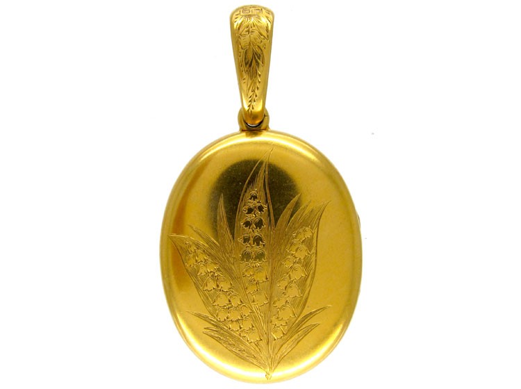 Gold Victorian Locket with Lily of The Vallery Engraving