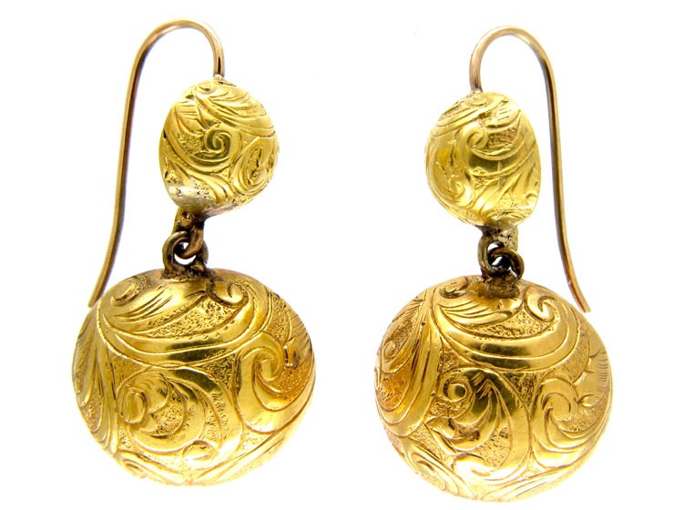 Engraved Victorian Gold Drop Earrings