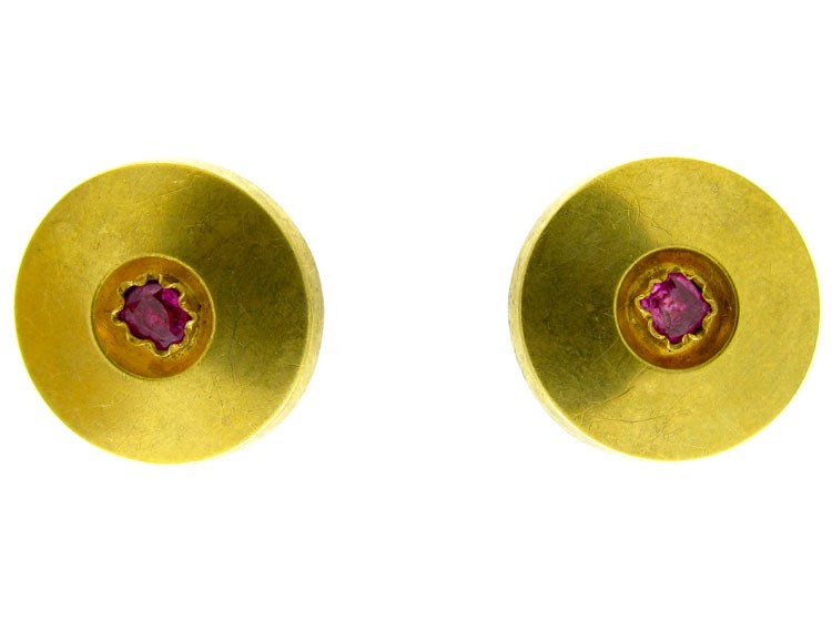 Gold & Ruby Disk Earrings