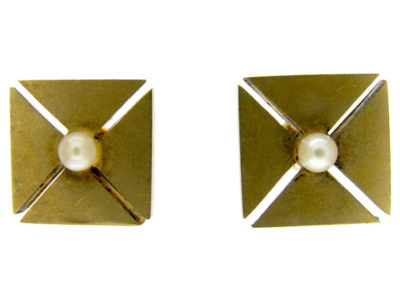 Victorian Square Gold & Pearl Earrings