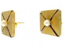 Victorian Square Gold & Pearl Earrings