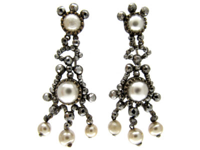 Cut Steel & Faux Pearl Drop Earrings
