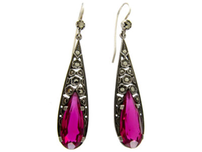 Pink Paste & Marcasite Silver Earrings