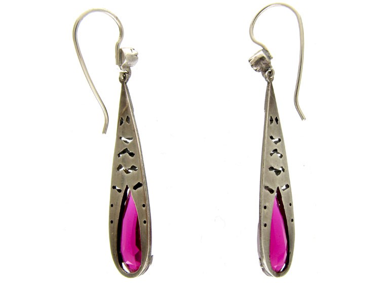 Pink Paste & Marcasite Silver Earrings