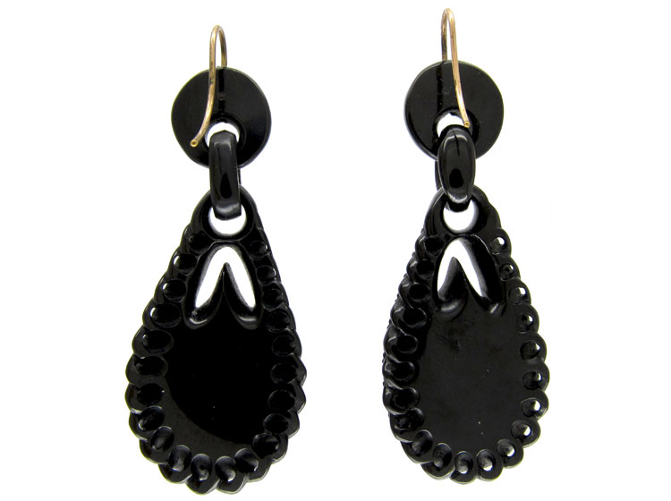 Whitby Jet Drop Earrings (TBC2) | The Antique Jewellery Company