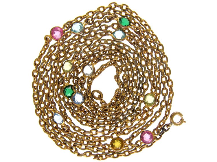 Victorian Pinchbeck & Coloured Paste Guard Chain