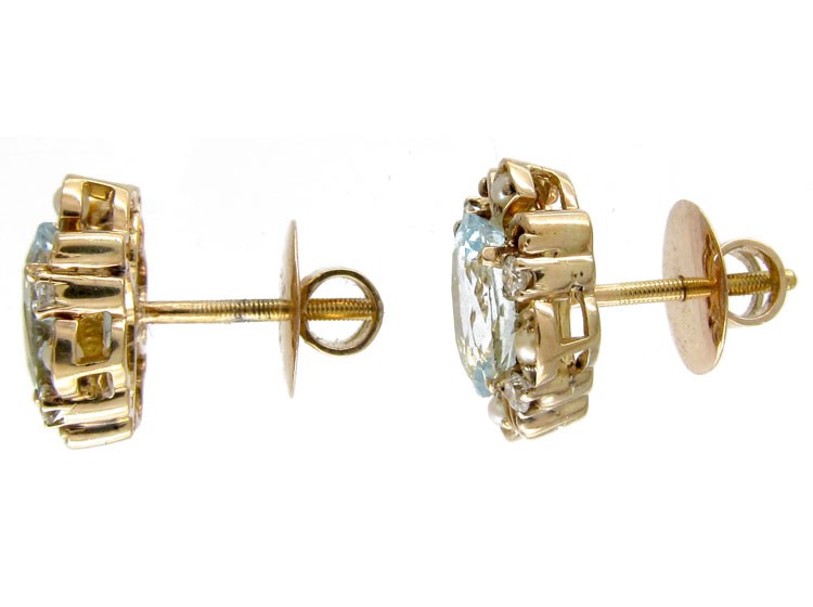 Aquamarine, Pearl & Diamond Earrings