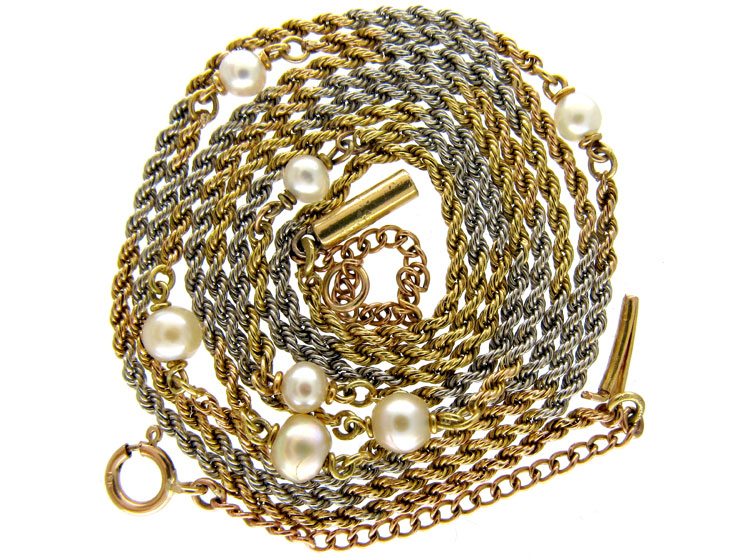 Two Colour Gold & Platinum Chain Set With Pearls (J5) | The Antique ...