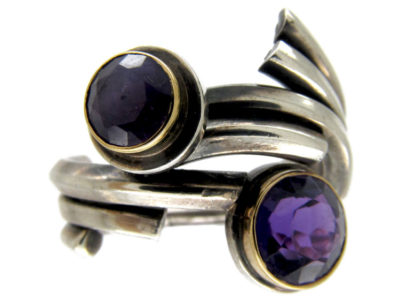 Amethyst Silver Coily Ring