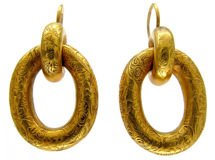 Engraved Gold Victorian Hoop Earrings