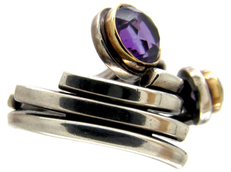 Amethyst Silver Coily Ring
