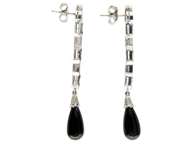 Onyx & Diamond Long Drop Earrings