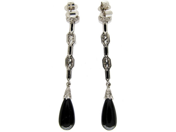 Onyx & Diamond Long Drop Earrings