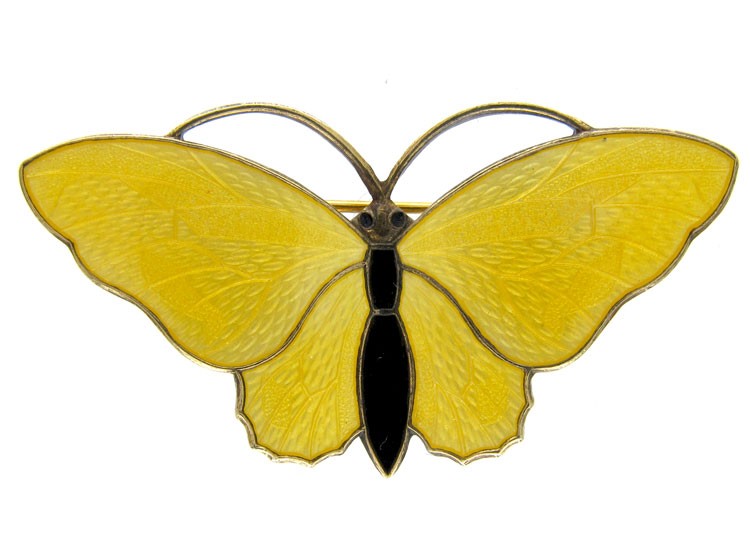 Yellow Enamel Silver Gilt Butterfly Brooch