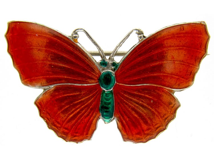 Orange & Green Enamel Butterfly Brooch