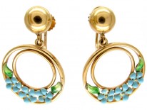 Enamel & Gold Flower Hoop Earrings
