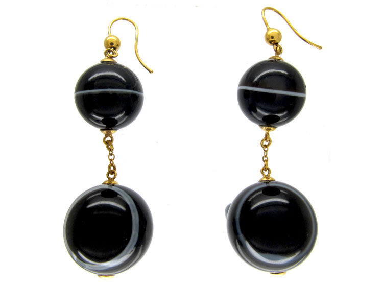 Victorian Onyx Ball Drop Earrings (O8) | The Antique Jewellery Company